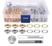 100 Piezas Ojales Remachadora Metalicos 12mm con Caja Almacenamiento y 3 Herramientas Instalación. Para Lonas/Cortinas/Toldos/Zapatos/Bolsas/Tela/Manualidades
