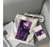 Gojo Satoru Jujutsu Kaisen Otaku  2 Pcs Burlap Tote Bag Set, Large Capacity Shoulder Bag, Reusable Shopping Bag with Coin Purse