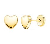 Pendientes Oro 18k niña 6 mm. forma corazón liso brillo