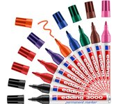 edding 3000 marcador permanente - multicolor - organizador de 10 rotuladores - punta redonda - indeleble de secado rapido resistente al agua y a los borrones - carton plastico madera metal - universal