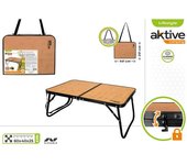 AKTIVE Mesa plegable camping portátil diseño madera con asa para fácil transporte, mesa pequeña, mesa picnic, Medidas 60x40x25cm, Mesa de aluminio ligera, Accesorios de camping