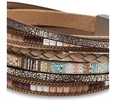 Pulseras de cuero para mujer, estilo bohemio, con cuentas de cristal multicapa y diseño de leopardo.