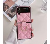 Luxury CC Diamond Checkered Phone Case For Samsung Galaxy Z Flip 4 3 Flip3 Flip4 5G Cover Cute Finger Rings Hinge Leather Cases