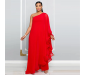 Elegant Chiffon One Shoulder Wide Leg Jumpsuit Women Club Party Birthday Outfits One Pieces Rompers Overalls Combinaison Femme