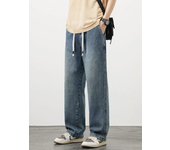 New in Vintage Fashion Men's Baggy Jeans Korean Fashion Drawstring Wide-leg Straight-leg Casual Denim Trousers Streetwear Male