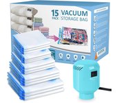 Paquete de 15 bolsas de vacío al vacío para ropa con bomba de Aire Eléctrica, bolsas de almacenamiento al vacío ahorradoras de espacio para Ropa, colchones, mantas, edredones, cojines (3)