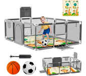 Parque Infantil Bebe + Alfombra de Juego + Pelota de Futbol y Baloncesto - Corralito de Bebé Plegable 180 x 120 x 60cm - Parque de Juegos Bebé Con Malla Transpirable - Centro de Actividades
