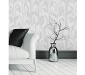 Muestra DIN A4 de Papel pintado vinílico de arcos art déco blanco con textura en relieve - Bissen Arches 681665 de GAULAN