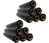 Film Negro para Embalar, Film Negro Opaco, Papel Film, Rollo de Plastico Protector Muebles, Cajas Mudanza, Plastico Cubretodo 50cm x 300m estirables - SIDI (12 unds, Negro)