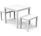KG KITGARDEN - Conjunto de Jardín Exterior (2 Bancos y 1 Mesa), Imitación Madera, Blanco - SET PAPUA