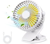 Ventilador USB silencioso, ventilador de escritorio USB portátil con batería recargable, ventilador de refrigeración con rotación de 360° de 3 velocidades para cochecito, coche