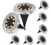 Luces de suelo, 8 Luces LED Solares para Jardín, impermeable, de disco para Jardín Luces, patio, chimenea, céped, entrada, Blanco fresco, paquete de 8