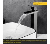 Grifo frío y caliente de cascada negra, lavabo de acero inoxidable, grifo de lavabo cuadrado