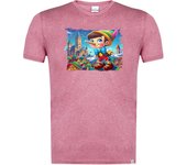 MERCHANDMANIA CAMISETA ROJA MEZCLA pinocho muñeco niño madera cuento infantil moda verano tshirt