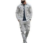 American heavy men's fleece tooling hunting lapel jacket set loose warm two-piece set