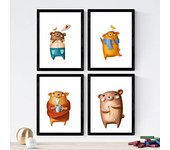 Nacnic - Set de 4 Láminas de Ositos en Poster Papel 250 Gr - Marcos de Fotos y Arte de Pared