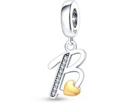 Fit Pandora 925 Original Bracelets 925 Silver Color 26 Gold Heart Zircon Letter Charms Beads DIY Creative Birthday Jewelry Gifts