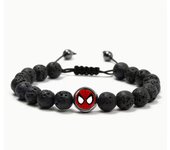 Pulsera de cuentas de Spiderman con ojo de tigre y obsidiana esmerilada para hombre.