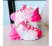 Breathable Gradient Color Kids Sports Shoes, Breathable Chunky Sneakers for Girls and Boys with Star Decoration