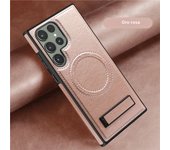 Luxury Wireless Charging Leather Phone Case For Magsafe Samsung Galaxy S24 Ultra S23 Plus S22 Magnetic Back Cover Holder Stand