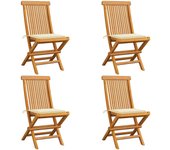 vidaXL Sillas de jardín 4 uds con cojines madera de teca