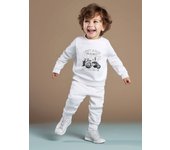 Boys round neck long sleeved hoodie set with cartoon black and white car letters printed versatile pants two-piece set 641A