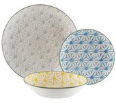 VAJILLA PORCELANA ROMBO TRICOLOR 18 PIEZAS VERSA