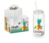 STARLEY - Set de 6 Vasos de Cristal con Tapa y Pajita (600 ml) – Reutilizables, Estilo Moderno | 4 Diseños a Elegir, Perfectos para Smoothies, Batidos, Café Frío o Picnic