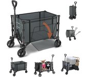 Vagón Plegable 3 en 1 Convertible en Banco, 220 Libras Carro Plegable con Ruedas, Carro de Playa para Jardín, Camping, Compras, 120L Carro de Compra para Comestibles Carro Transporte para Playa, Jardín, Camping, Deporte, Carretillas