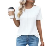 Womens Casual Crew Neck Short Sleeve Pleated Tops Blouses Fashion Clothes 2024