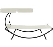 vidaXL Tumbona de jardín con toldo y cojín 200x90x112 cm Blanco crema, Marrón, Gris Sillas de Exterior Ideal para jardín, playa, piscina, terraza Tumbona Piscina Tumbonas Playa Tumbonas Jardín Exterior