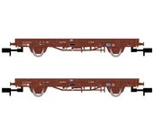 Set de dos vagones plataforma con carga sacos de tabaco, RENFE.
