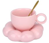 Taza de café de cerámica, juego de taza y platillo de café en la nube, taza linda con cuchara de flor y posavasos de girasol, taza de té Kawaii con plato, tazas de café con leche 6,7 oz/200ml