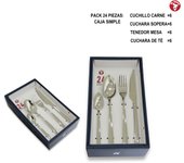 Mr.Spoon Serie Esencia Juego de 24 o 48 piezas cubiertos,Acero Inox 18/0,Económico y funcional,Incluye cuchillo de carne o mesa,tenedor,cuchara,cucharilla,Mango monobloque,Apto para lavavajillas,Empaque ecológico,Ideal para casa,hotel,restaurante,90302