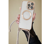 Electroplated transparent magnetic Magsafe wireless charging case suitable for iPhone 15, 14, 11, 12, 13 Pro Max  necklace case