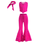 2024 Movie Barbi Cosplay Costume for Girls Rose Red Vest Top and Flared Pants Suit Kids Fantasy Halloween Carnival Party Clothes