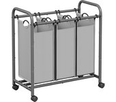 SONGMICS Cesto para Ropa Sucia con 3 Compartimientos, Carrito para Lavandería con Ruedas, Cesta Ropa con Asas, Bolsa de Colada Extraíble, Negro/Gris/Beige