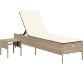 vidaXL Tumbona con cojín y mesita ratán sintético Negro, Marrón, Gris Sillas de Exterior Ideal para jardín, playa, piscina, terraza Tumbona Piscina Tumbonas Playa Tumbonas Jardín Exterior