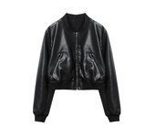 ZVRI Women's 2023 new vintage imitation leather bomber jacket coat top women's style