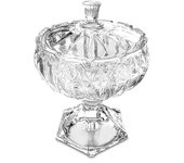 Bombonera de cristal con tapa en forma de copa, diseño rayas