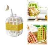 Cubiteras para congelador, 2 en 1, con tapa y recipiente, bandeja vertical con tapa para congelador, fácil de liberar (verde, 800 ml + 18 rejillas)