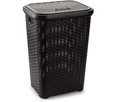 TIENDA EURASIA - Cesto Ropa de Plastico con Tapa 60L y Acabado Diseño Mimbre Cubo Ropa Sucia con Tapa, Cesta Ropa Sucia Mimbre, dispone de dos colores adapdado a su gusto 62x44x35 cm