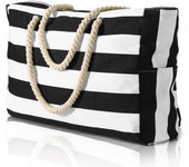 Striped zipper outer bag for outdoor travel and vacation, waterproof and sand resistant canvas, convenient folding beach bag-zmt