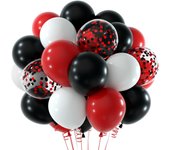 Globos de confeti rojos, negros y blancos, 60 piezas, kit de globos de fiesta de 12 pulgadas para cumpleaños, bodas, graduaciones, celebraciones navideñas, decoración