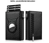 Men's Carbon Fiber Magnetic Card Holder PU Leather RFID Three-fold Automatic Card Holder With Zipper Coin Purse AirTag Wallet