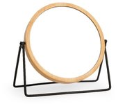 ARISE SHOP-Espejo De Maquillaje De Doble Cara Con Marco De Bambú Y Aumento,Espejo Redondo Giratorio Con Soporte,Espejo de tocador pequeño,19,5 x 19 cm Ø15cm