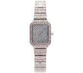 Reloj para mujer con piedras brillantes, lleno de diamantes, forma cuadrada y pequeña, correa de brazalete, un reloj de moda para la mujer