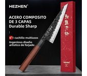 HEZHEN 6 Inch Multipurpose Knife Three-layer Composite Steel Stainless Steel Red Wood Handle Kitchen Cooking Utility Knives