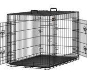 Jaula metálica para perros, transportín plegable, duradero y robusto, fabricado con hierro, en color negro