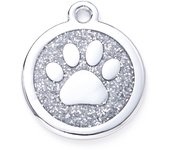 10Pcs Personalized Dog Plate Blank Engraving Name Phone ID Tag Sliver Sparkles Paw Round Alloy DIY Accessories Of Keyring